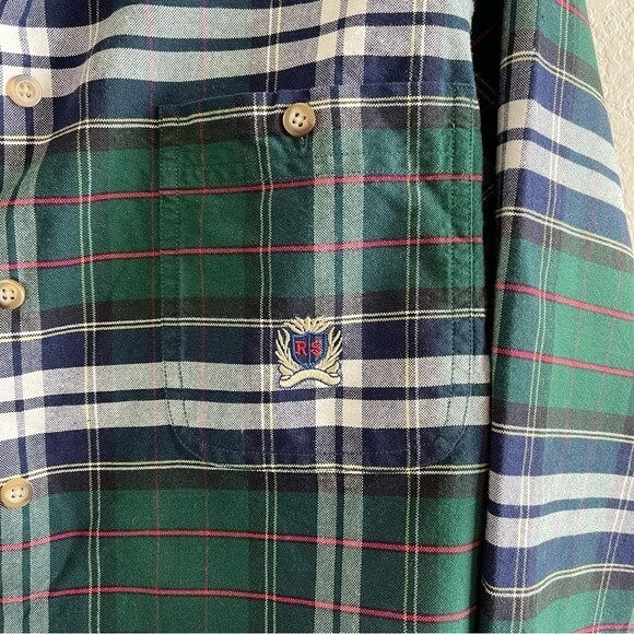 Rough Stock Panhandle Slim Green Blue Red Plaid Long Sleeve Button Down - EUC - Picture 7 of 10